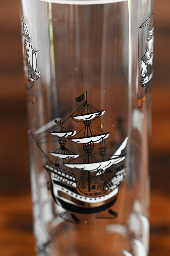 Black and White Clipper Ship Libbey Highball Glass