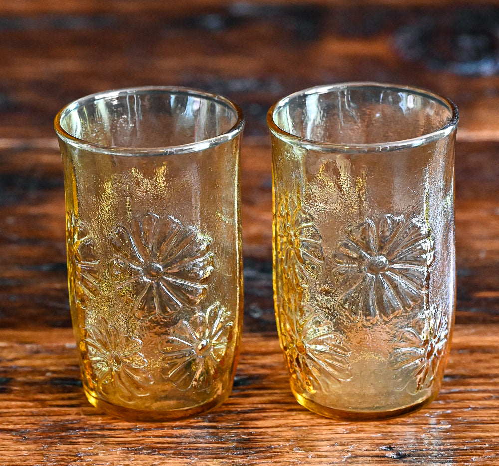 Anchor Hocking Spring Song Amber Daisy Juice Glasses