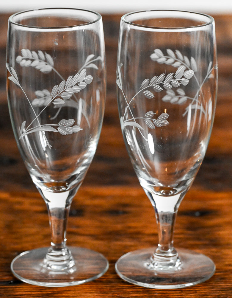 Princess House flower etched white wine glasses