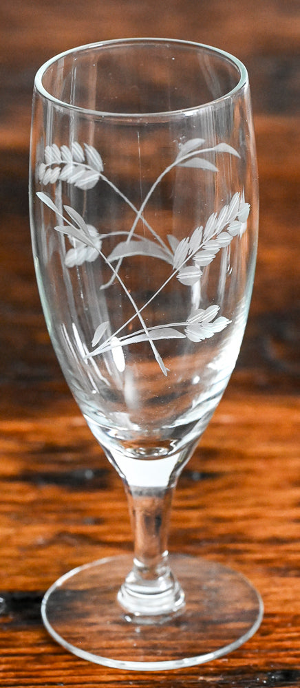 Sevron Moonglow flower etched white wine glasses