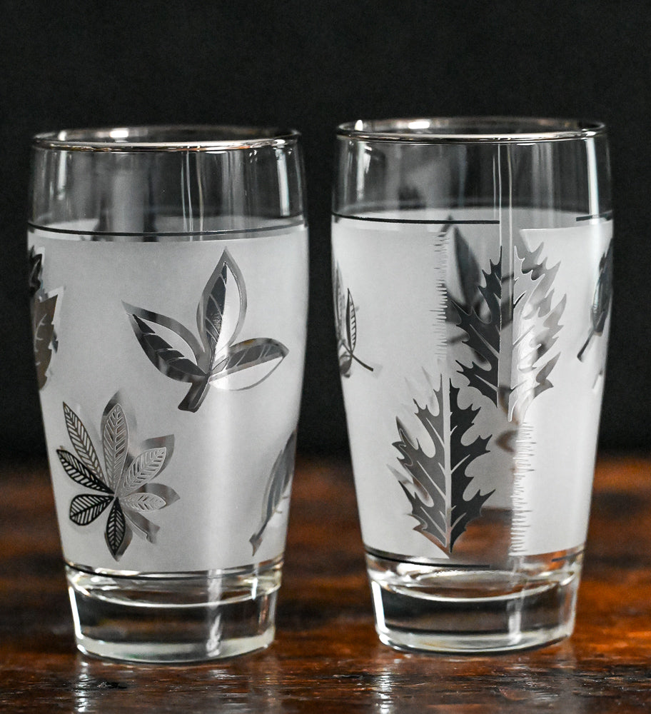 Libbey silver leaf foliage frosted tumblers