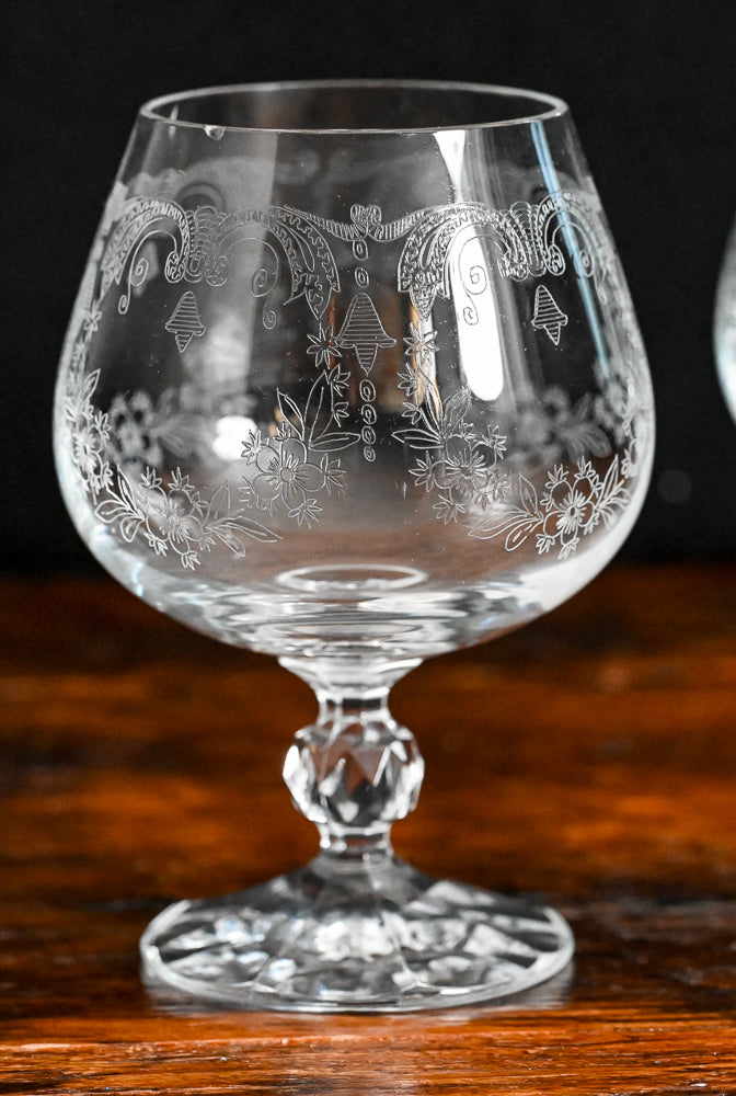 Bohemian etched crystal brandy snifter