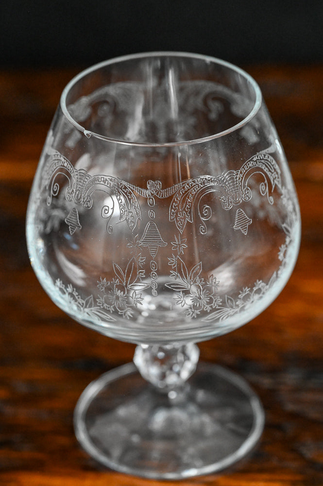Bohemian etched crystal brandy snifter