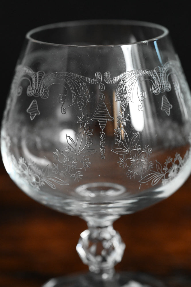 Bohemian etched crystal brandy snifter