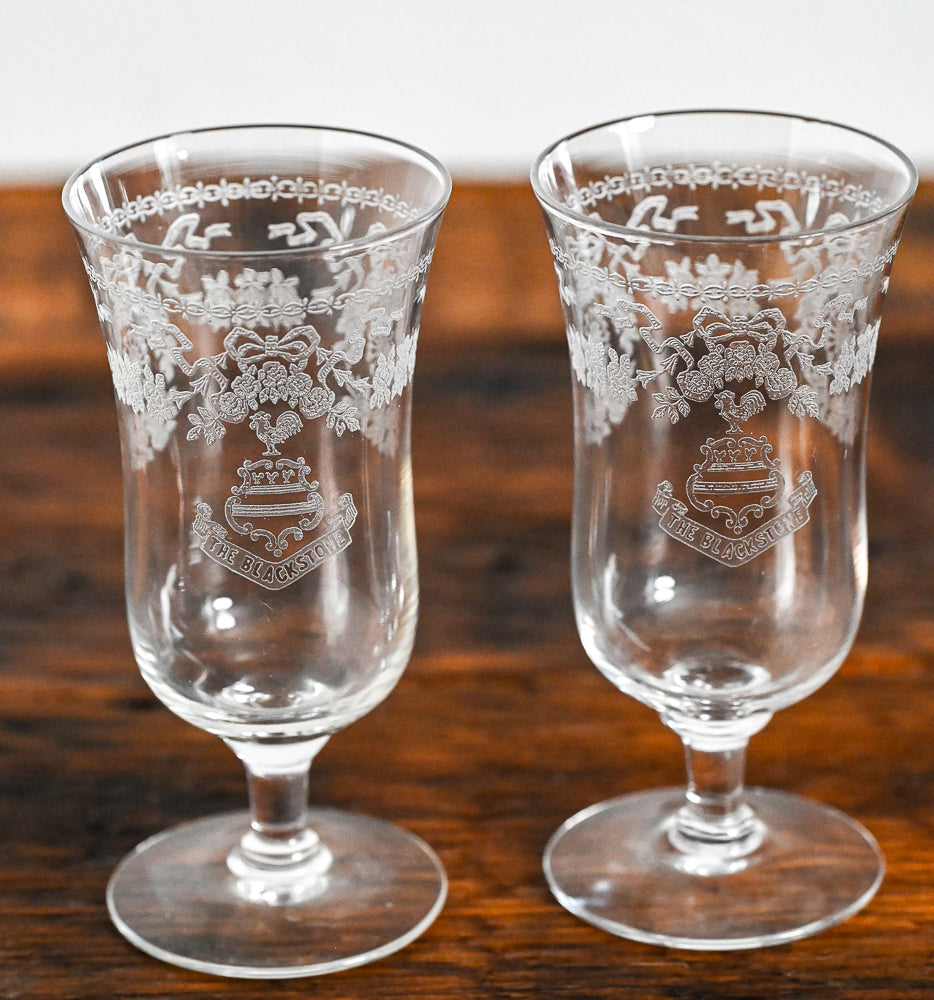 etched Blackstone Hotel footed goblets