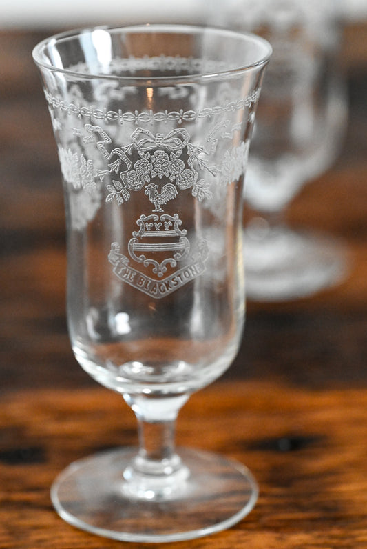 etched Blackstone Hotel footed goblets