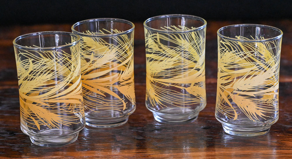 orange and yellow wheat print Libbey Golden Wheat juice glasses