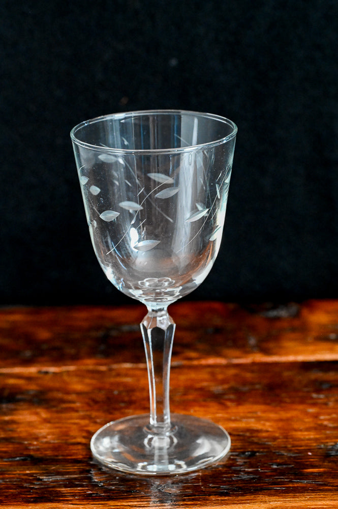 leaf etched Libbey wine glasses