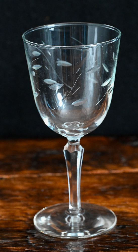 leaf etched Libbey wine glasses