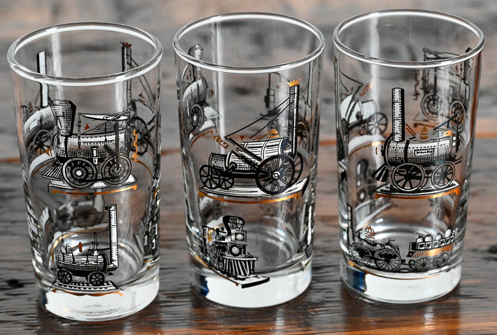 Black and White Libbey Transportation tumbler glasses