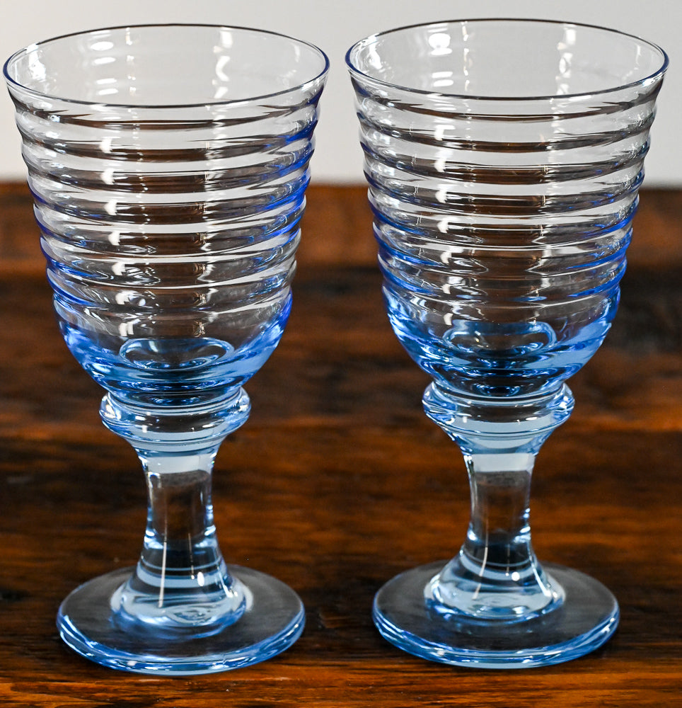 Libbey light blue ribbed glass goblets
