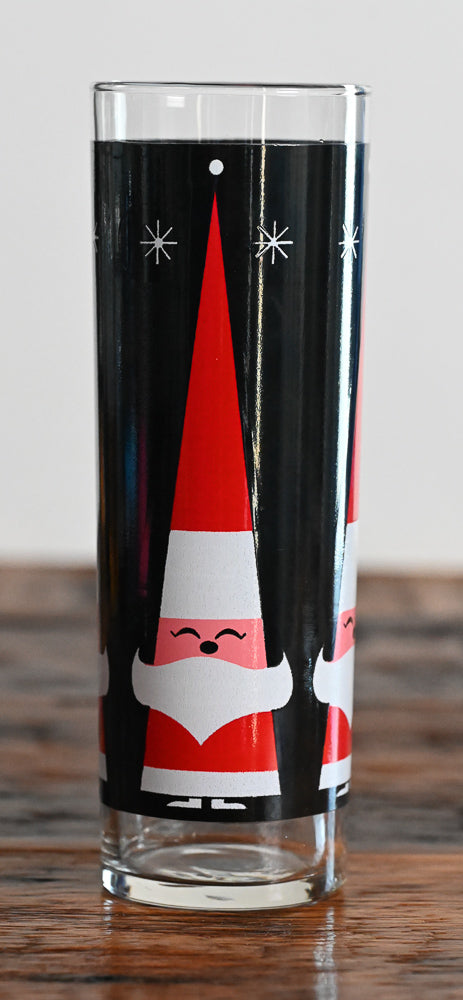 black, red and white print Santa Libbey Holt Howard Dairy Queen highball glasses