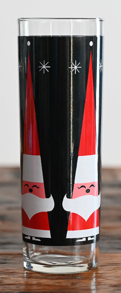 black, red and white print Santa Libbey Holt Howard Dairy Queen highball glasses