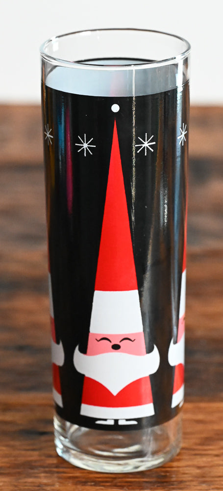 black, red and white print Santa Libbey Holt Howard Dairy Queen highball glasses