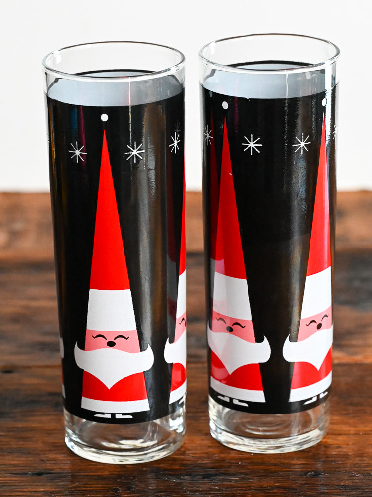 black, red and white print Santa Libbey Holt Howard Dairy Queen highball glasses