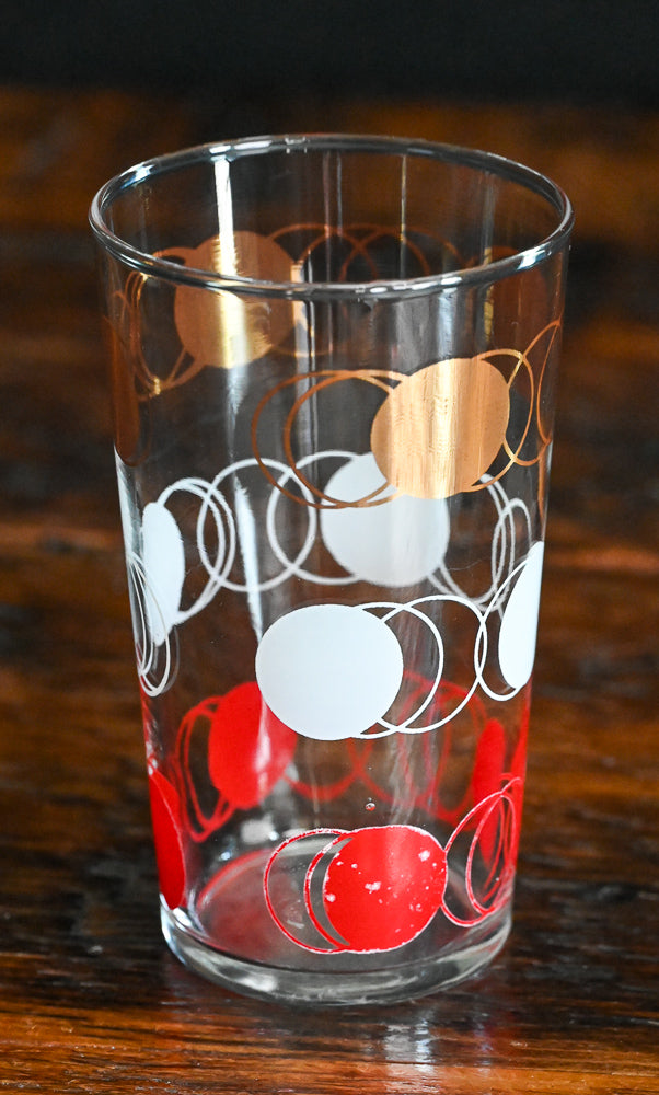 Federal Glass Gold, white and red Atomic polka dot tumblers