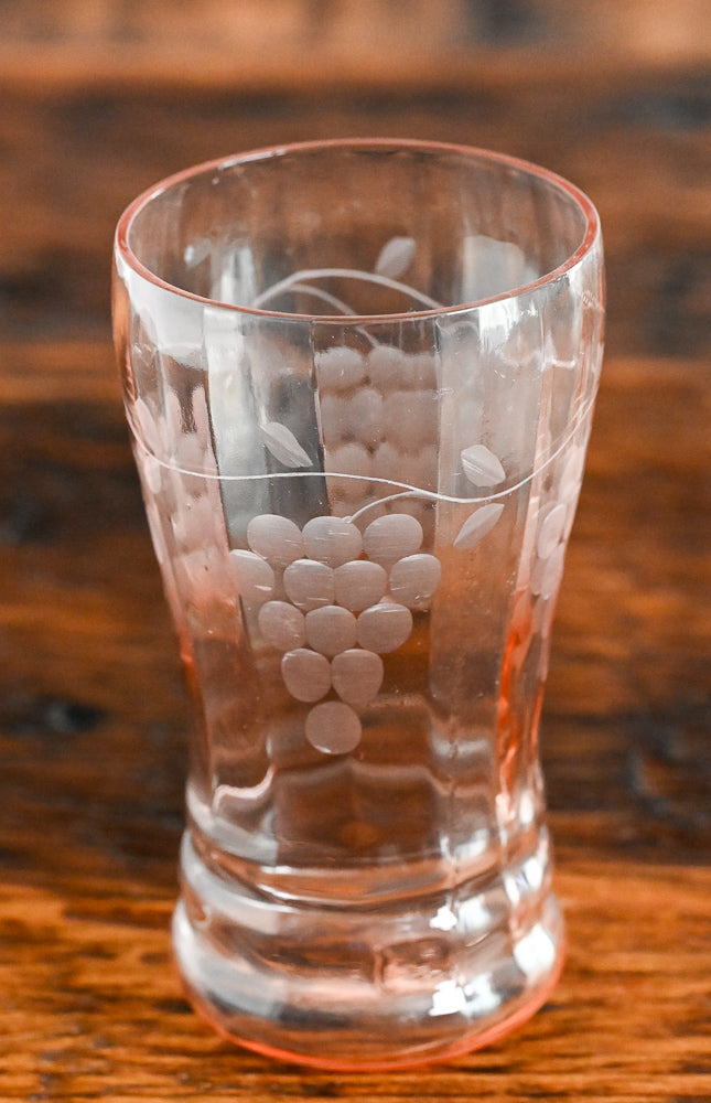 pink depression grape etched tumblers
