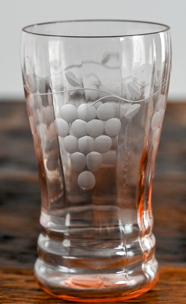 pink depression grape etched tumblers