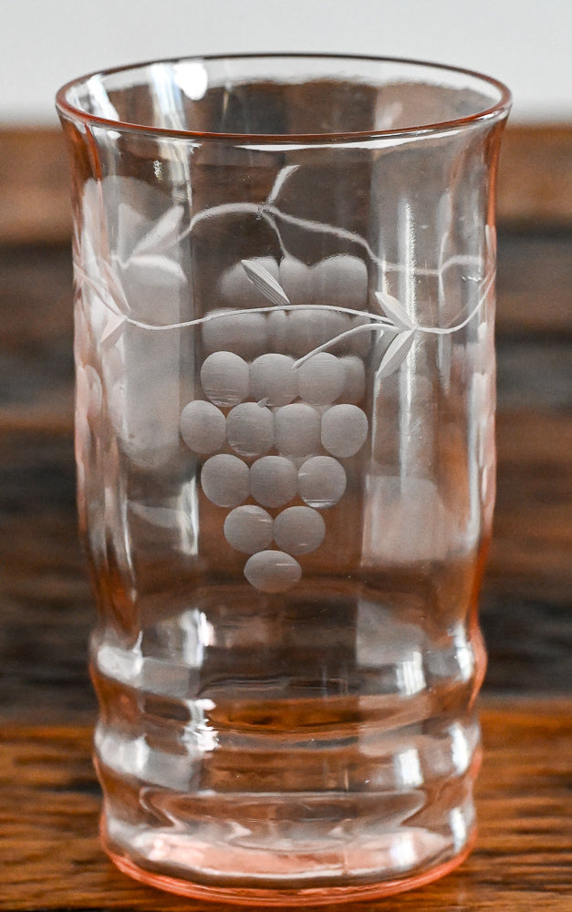 pink glass grape etched tumblers
