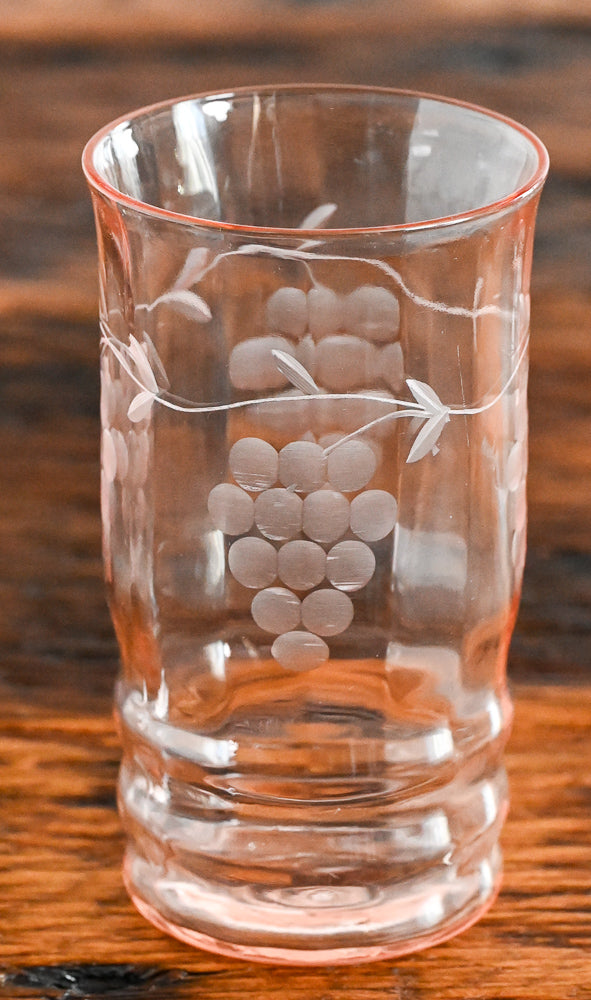 pink glass grape etched tumblers