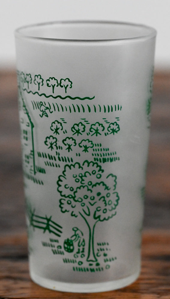 frosted Federal juice glass, green Royal countryside scene
