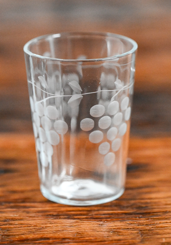 very tiny grape etched aperitif glass