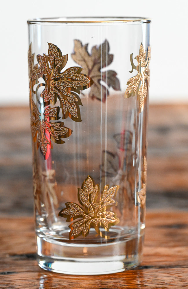 raised and textured gold maple leaves highball glasses