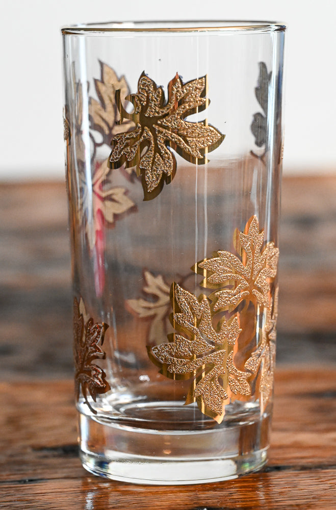 raised and textured gold maple leaves highball glasses