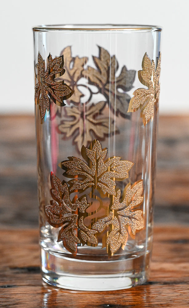 raised and textured gold maple leaves highball glasses