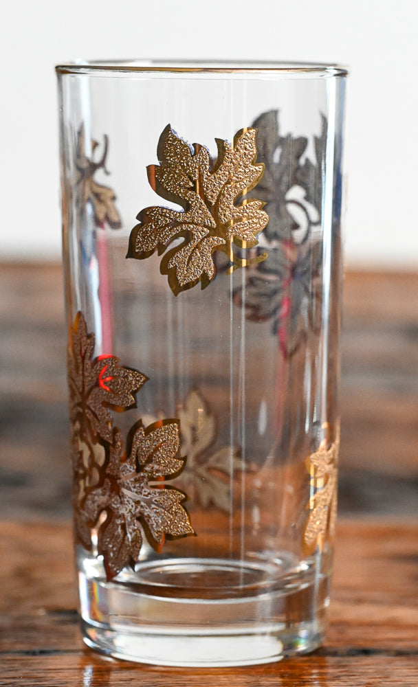 raised and textured gold maple leaves highball glasses