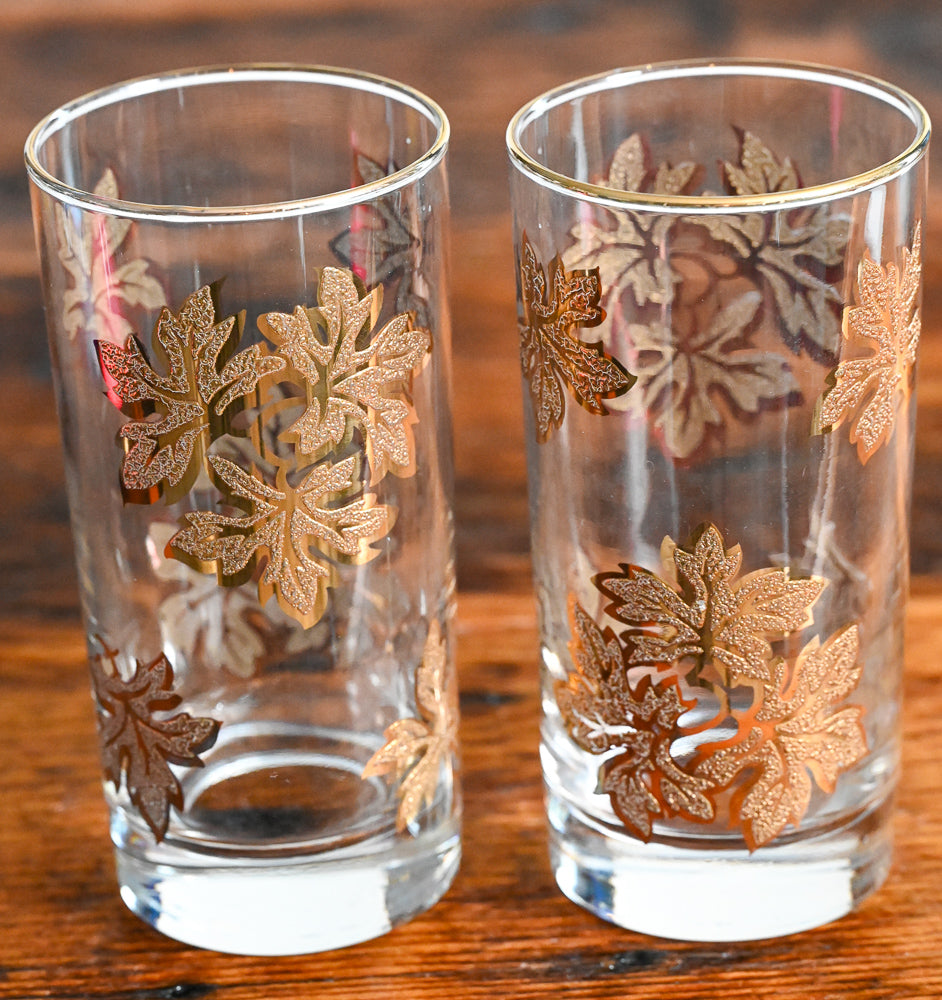 raised and textured gold maple leaves highball glasses