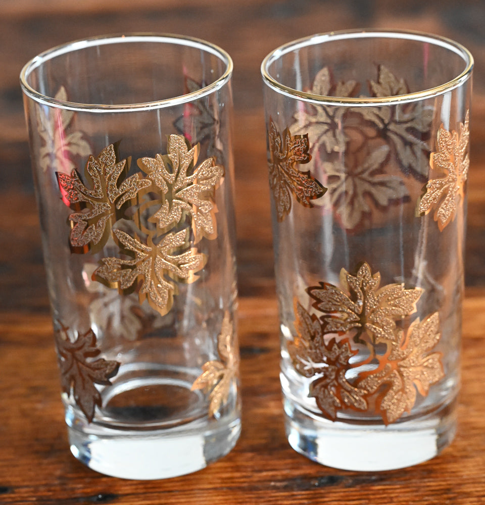 raised and textured gold maple leaves highball glasses