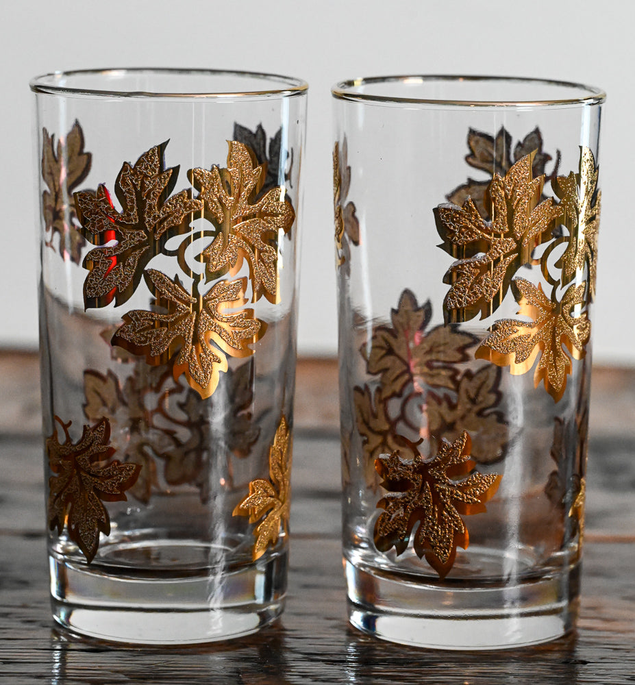 raised and textured gold maple leaves highball glasses