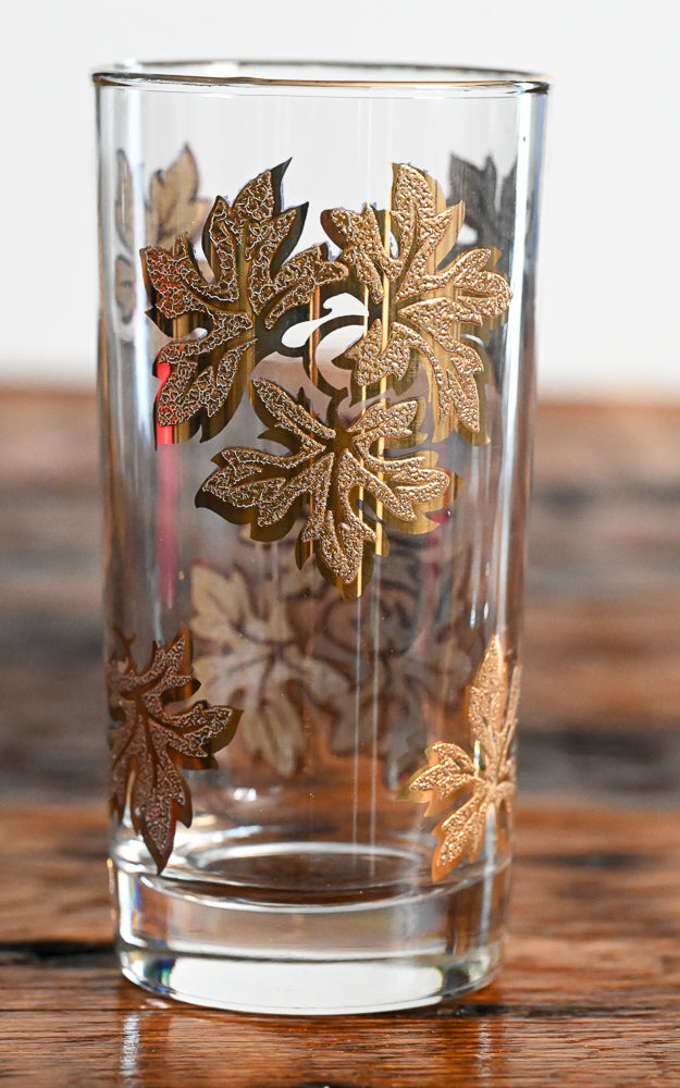 raised and textured gold maple leaves highball glasses