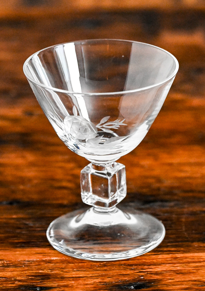 American Hostess roses etched cordial glass