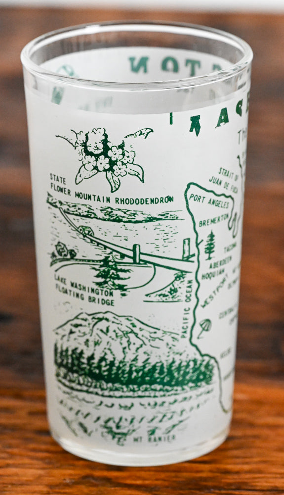 Anchor Hocking frosted white, green print tumbler glass