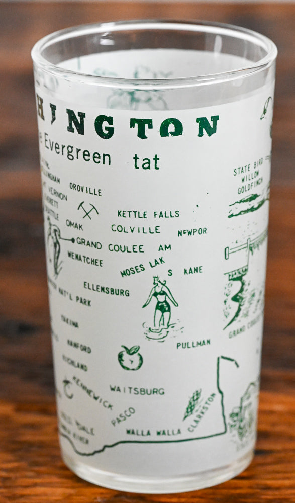 Anchor Hocking frosted white, green print tumbler glass