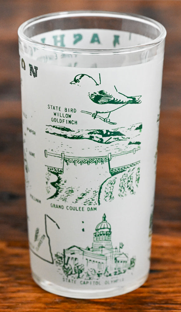 Anchor Hocking frosted white, green print tumbler glass