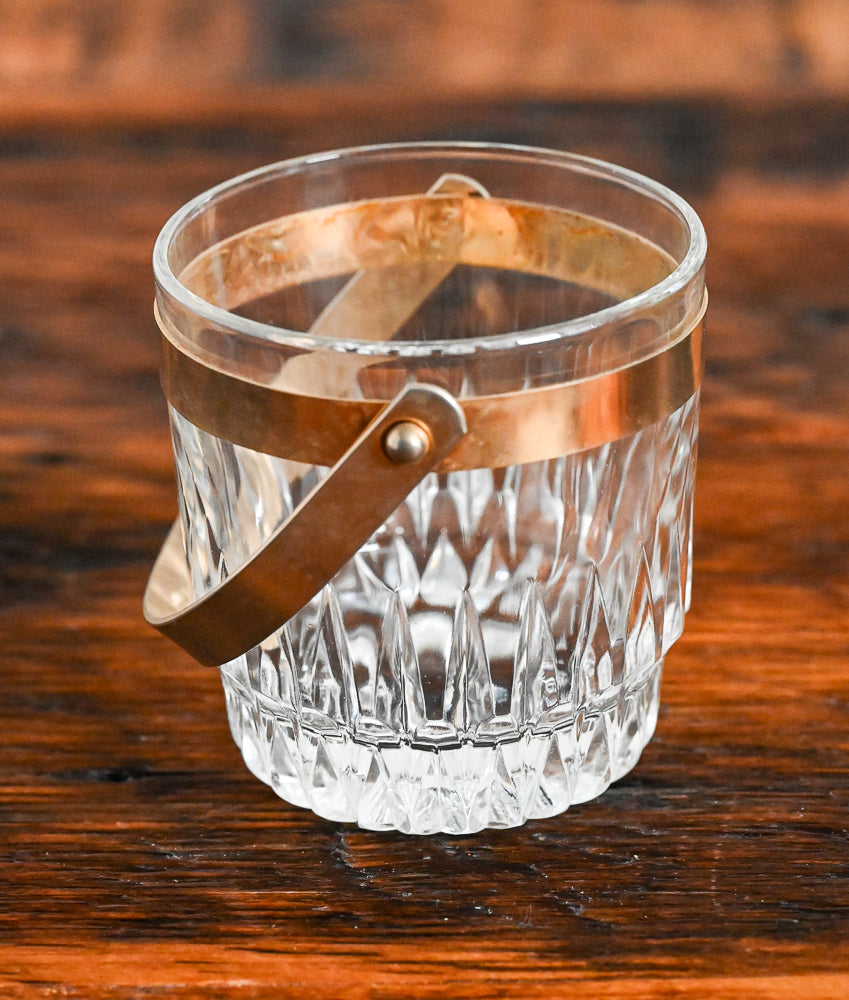 double cut bottom rocks glass with gold handle