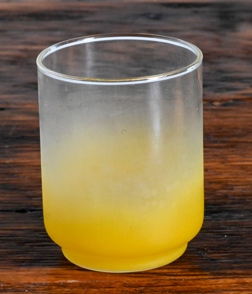 yellow West Viriginia Glass Company blendo juice glass