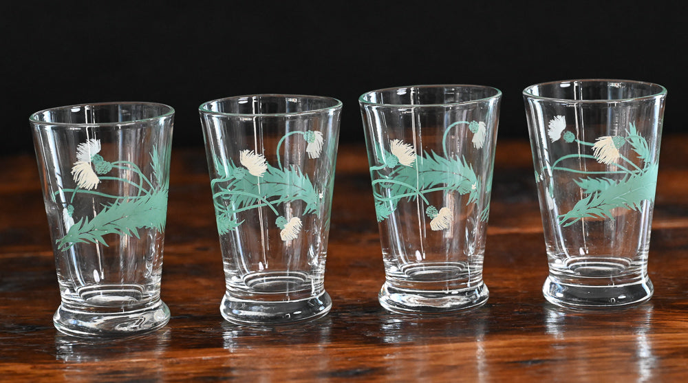 teal and white floral print juice glasses