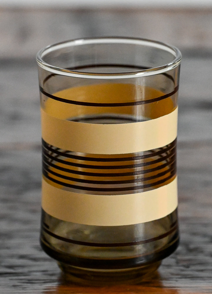 Libbey cream and brown stripe smoke glass juice glass