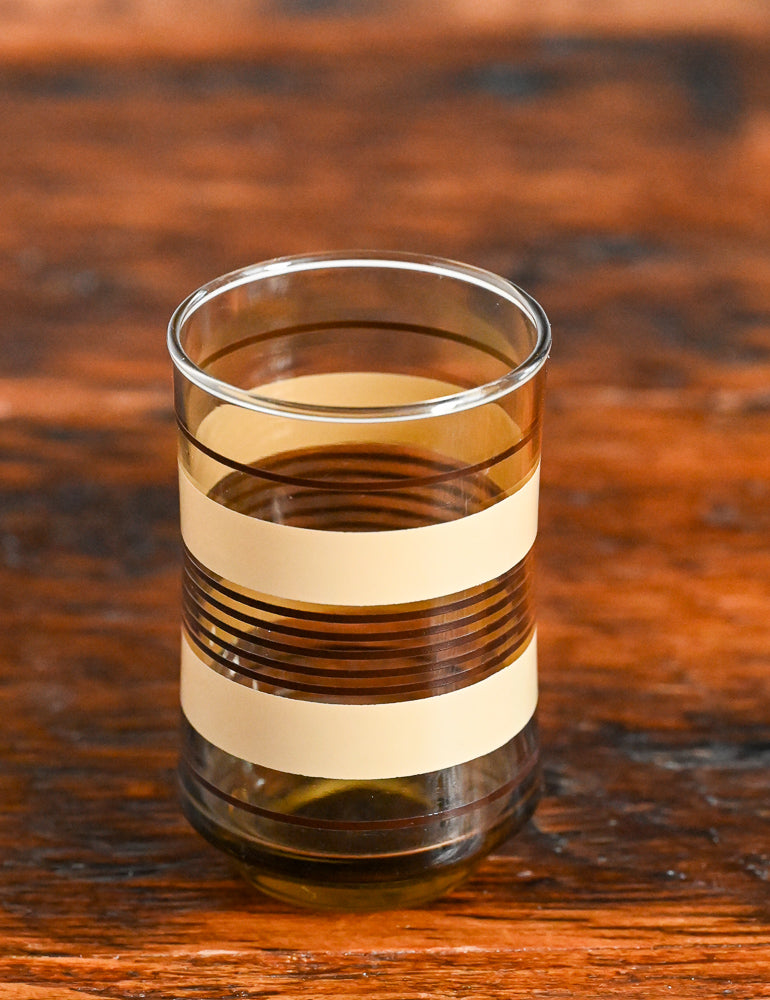 Libbey cream and brown stripe smoke glass juice glass