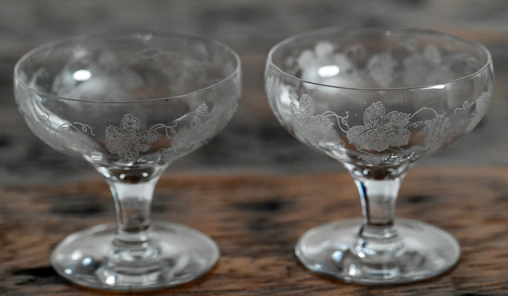 Fostoria grape leaf etched cocktail coupes