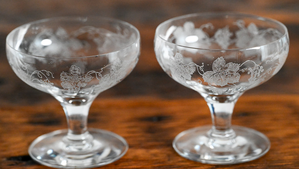 Fostoria grape leaf etched cocktail coupes