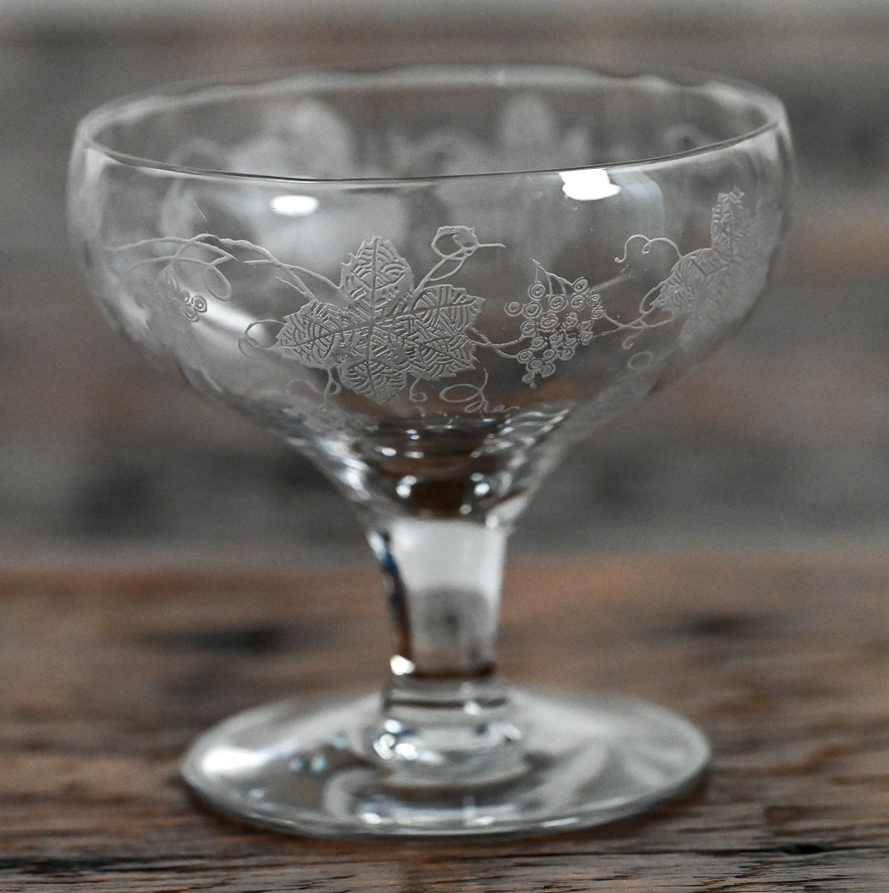 Fostoria grape leaf etched cocktail coupes