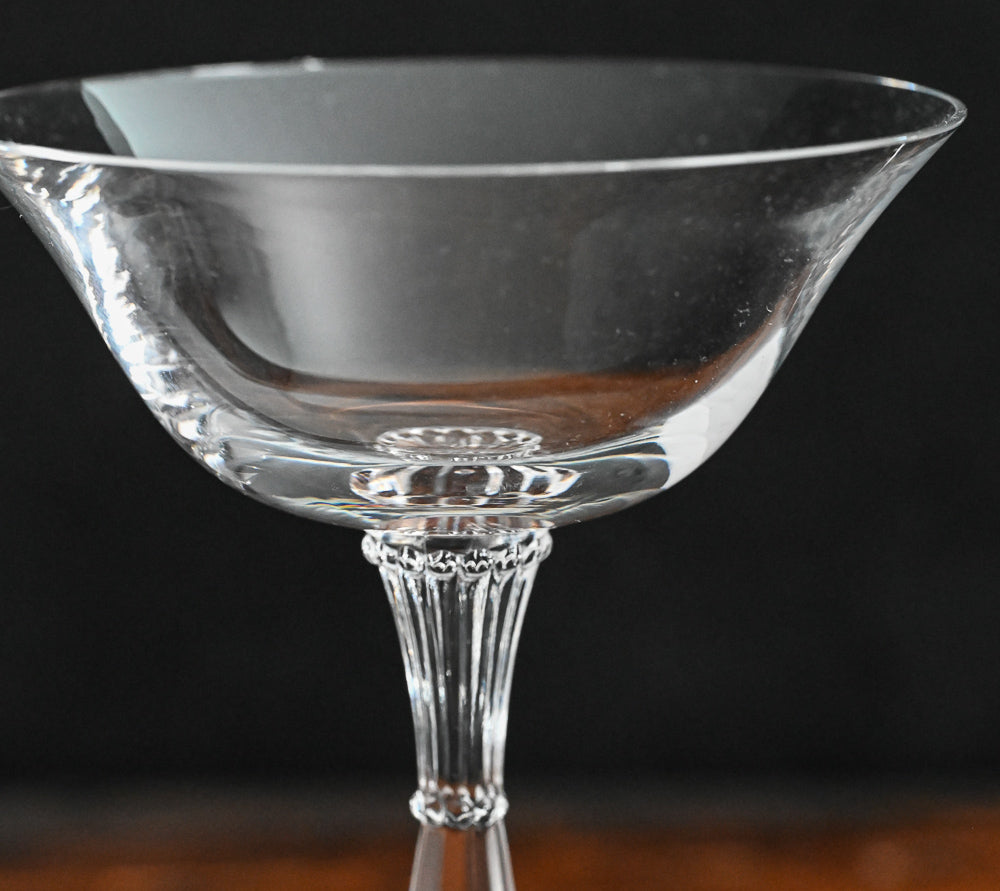 clear cocktail coupe with faceted stem