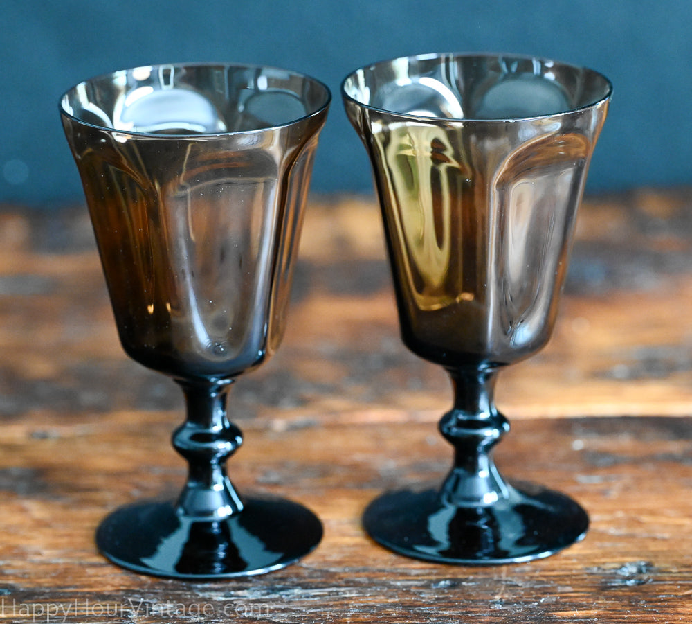 Vintage brown glass wine goblets