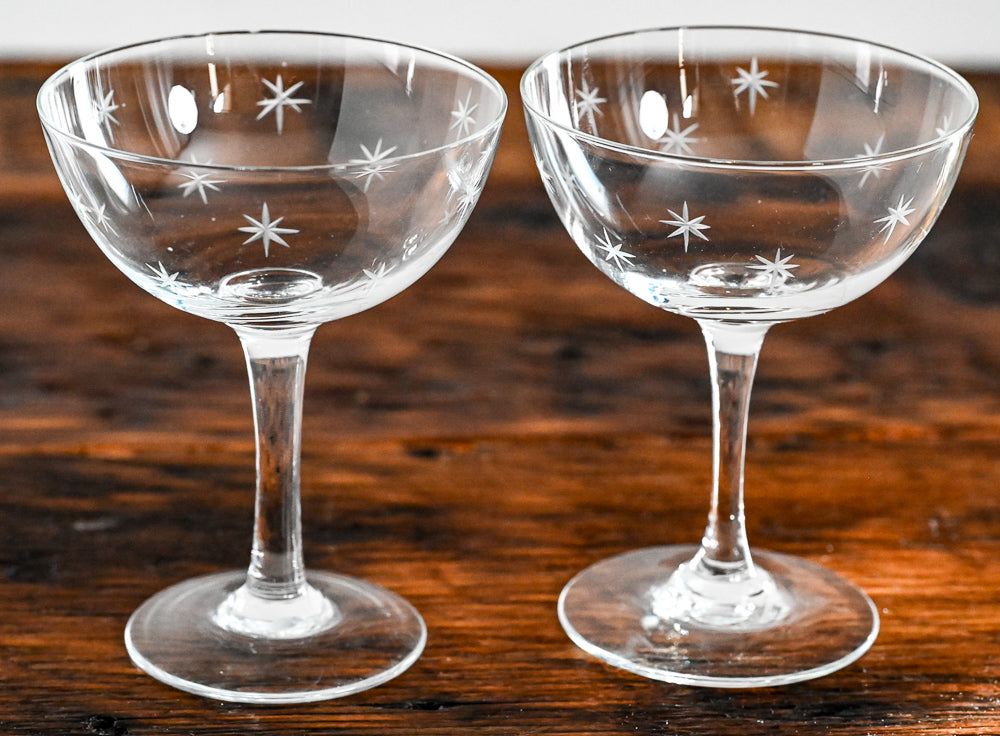 CG Quartzex Crystal stars etched champagne coupes