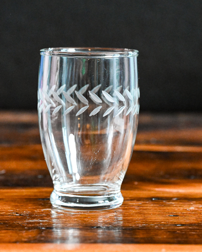 laurel leaf etched juice glass